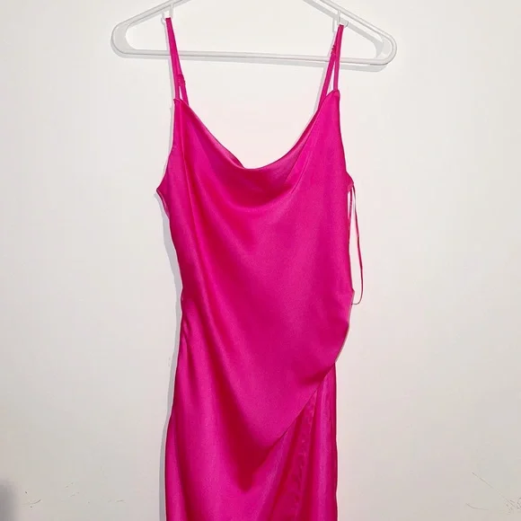 Re:named hot pink satin silk spaghetti strap dress - Picture 4 of 8